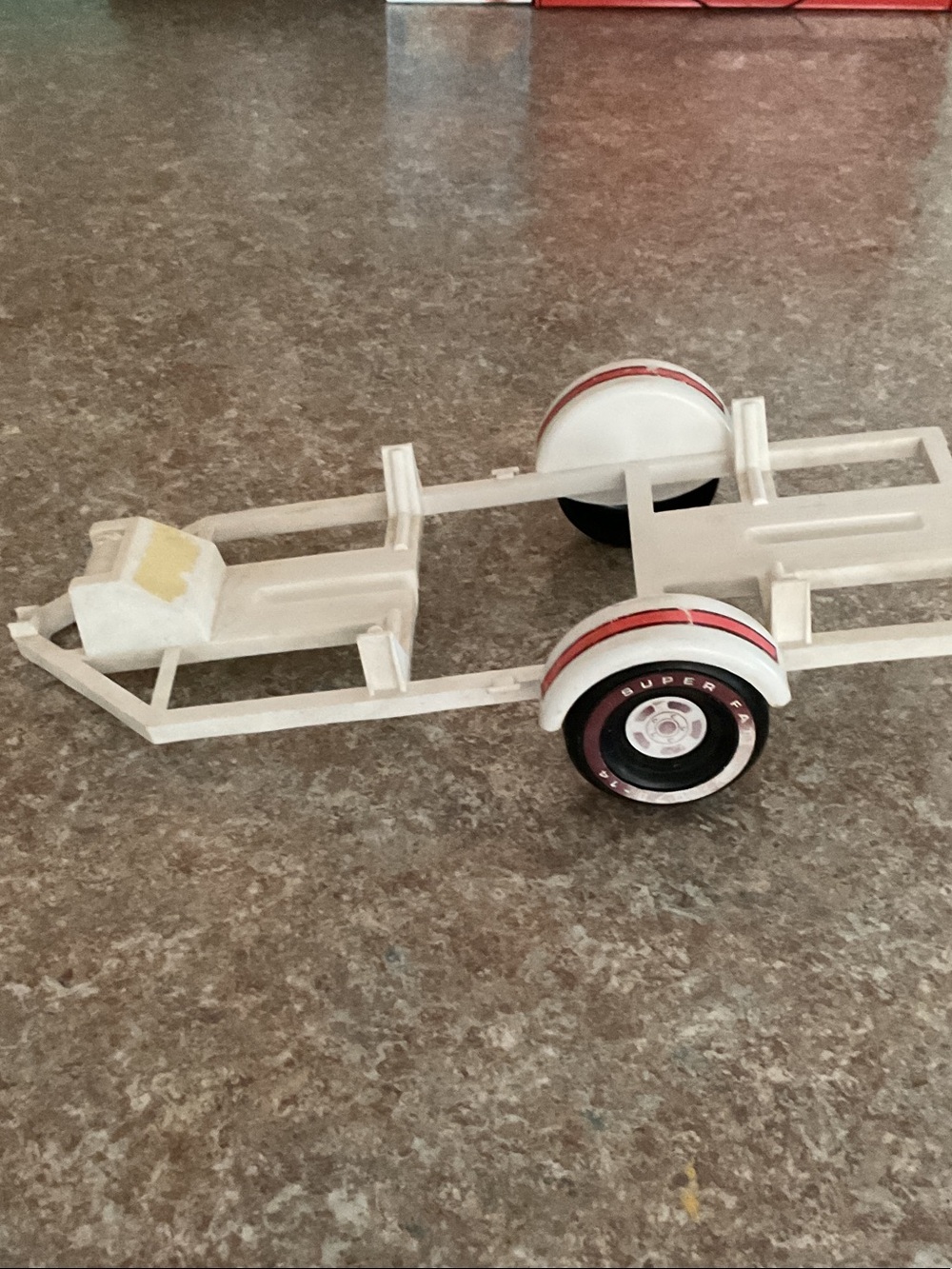 Dune Buggy Trailer White Toy Trailer Chassis with Red-Trim Wheels for Kids